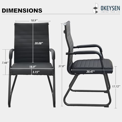 Okeysen Black Leather Office Guest Chairs (Set of 2) Modern Sled-Base, 300lb Capacity