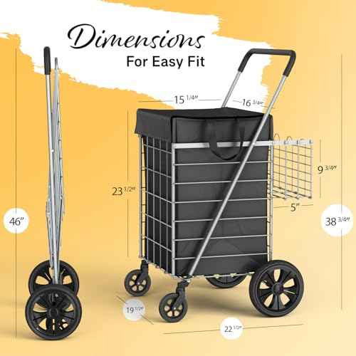 Shopping Cart w/Waterproof Basket Liner & 360¡Æ Swivel Wheels | Foldable Collapsible & Lightweight | Perfect for Groceries Laundry Utility Cart - Silver