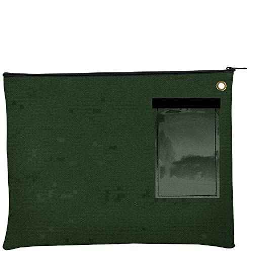 BankSupplies Canvas Interoffice Mailer, 14 oz. - 14W x 11H - Forest Green - Transit Bag - Large Zipper Bag with Grommet - Use with Padlock or Zip Tie for Security - Interoffice Mail Bag