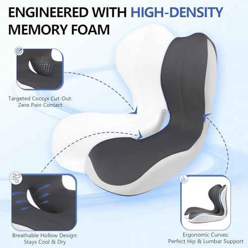 Truck Seat Cushion and Headrest 2-in-1 Set for Truck Driver, Lumbar Support Car Cushions for Long Haul Driving, Memory Foam for Semi Truck & Big Rig, Ergonomic Relief for Back & Sciatic Pain