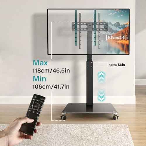Black Mobile TV Stand with Wheels for 27-65¡±LED LCD OLED Flat Curved Screen Outdoor TVs Height Adjustable Floor TV Cart Max VESA 400x400mm, Rolling TV Stand Holds Up to 88lbs