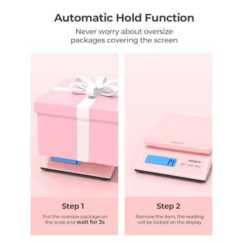 MUNBYN Shipping Scale, Accurate 66lb/0.1oz Postal Scale with Sweet Pink Style, Hold/Tear/PCS Function, Auto-Off, Battery & AC Adapter, Back-Lit LCD Display, Digital Scale for Packages and Food Pink