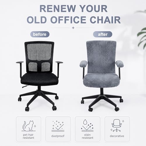 Tallew 4-Piece Corduroy Office Chair Cover Set - Dark Grey, Fits Most Chairs