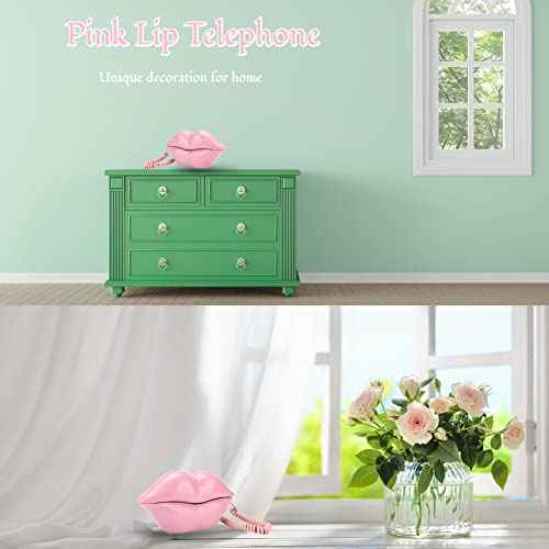 Lip Phone Landline, Plastic Phone Lip Shaped Telephone, Cute Wired Phone for Home Decor, Office, Novelty Gift for Girls