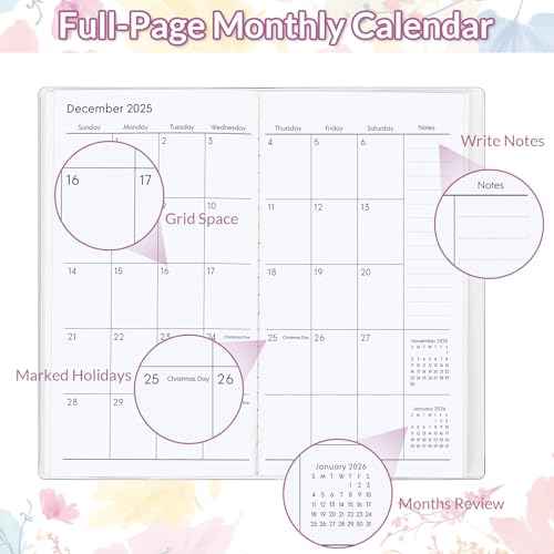 Pocket Calendar 2025-2027, Floral 2025-2027 Monthly Planner - 3.7" x 6.7" - Runs from September 2025 Until December 2027, 2026 Pocket Calendar with PVC Cover for Organizing & Planning