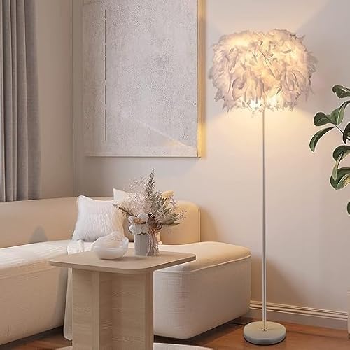 Feather Floor Lamp,59in Simple Modern LED Standing Lamp,White Feather Floor Lamp for Bedroom,Living Room,Dining Room and Office(Bulb not Included)