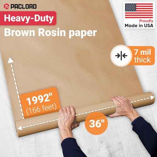 36" x 1992" (166¡¯) Brown Rosin Paper Roll - Made in USA Thick Heavy-Duty 7 mil Masking Paper for Surface Protection from Paint, Dust, Foot Traffic - Paint Floor Covering
