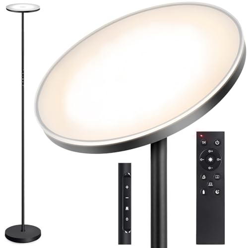 OUTON Floor Lamp, 30W/3000LM LED Modern Torchiere Sky Lamp, Super Bright Dimmable Standing Tall Lamp with 4 Color Temperatures, Remote Touch Control, 1 Hour Timer for Living Room Bedroom Office, Black