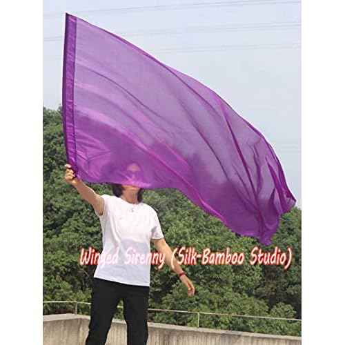 Winged Sirenny Large Silk Flex Flags for Prophetic Worship Praise Dance, 88" Handpainted Fluid Ministry Banner (purple)