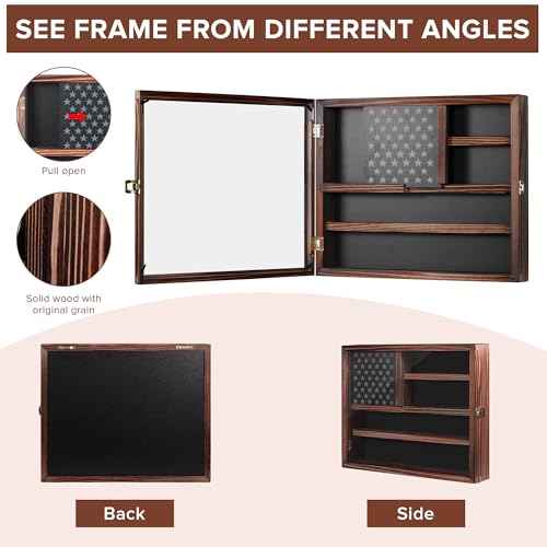 Challenge Coin Display Case, Lockable Military Coin Holder Cabinet with Removable Star Board & HD Tempered Glass Door, Solid Wood Wall Mount Coins Collection Rack Stand