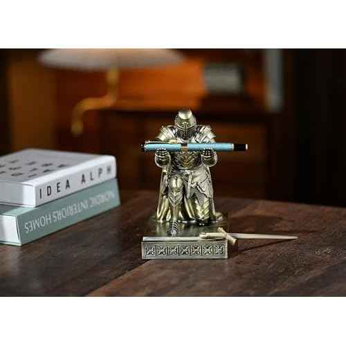 Medieval Templar Vanguard Officer Knight Pen Holder Pen Stand Desk Organizers and Accessories Resin Mobile Phone Stand as Gift for Office and Home Desk Organizer (Bronze)