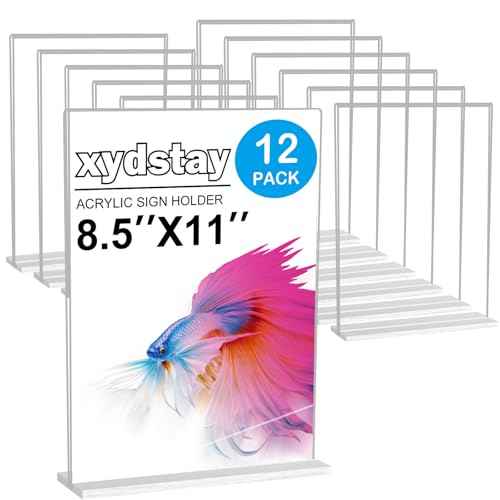 12pack Acrylic Sign Holder 8.5 X 11, Vertical T Shape Clear Plastic Paper Sign Holder, Menu Holder Display Stand, FLyer Table Sign Holder for Restaurant, Office, School, Store and Home Use