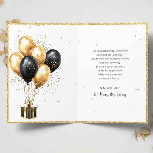 Son Birthday Card for Special Boy - Heartfelt Birthday Greeting from Mom and Dad - Have A Wonderful Day Message with Premium Envelope - 7.1x5.3 Inch Elegant Design