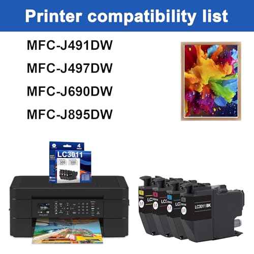 LC3011 Ink Cartridges 4 Pack Compatible for Brother LC3011 LC3013 for MFC-J497DW MFC-J491DW MFC-J895DW MFC-J690DW Printer, Black/Cyan/Magenta/Yellow