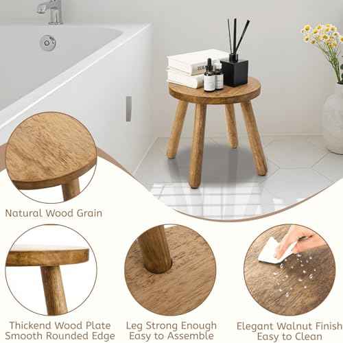 YOUEON Round Solid Wooden Step Stool, 11.8 Inch Non-Slip One Step Stool for Adults, Holds up to 300 Lbs, Portable & Sturdy, Footstool for Bedroom, Bathroom, Kitchen, Easy to Assemble