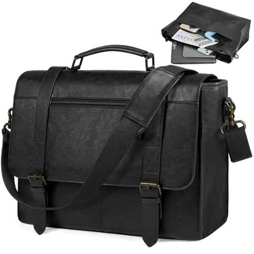 RAINSMORE Messenger Bag for Men 15.6 inch Leather Laptop Bag Vintage Waterproof Satchel Computer Briefcase for Office Work
