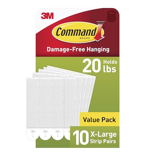Command X-Large Picture Hanging Strips, 20 lb, 10 Pairs (20 Strips) – Damage-Free Wall Hangers