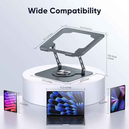 Laptop Stand, 360¡Æ Rotating Foldable Adjustable Computer Stand for 8 to 17.3 inches Laptop & Tablet, Carbon Steel, 45LB Capacity, Anti-Slip, Ergonomic Design (Starry Gray)