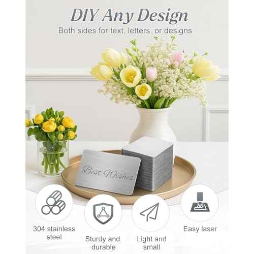 50 pcs 304 Stainless Steel Metal Business Cards Blanks, 3.4 x 2.1 Inch Thickness 0.8 mm Sublimation Metal Card Laser Engraving Steel Plates for Business House Customer DIY Gift