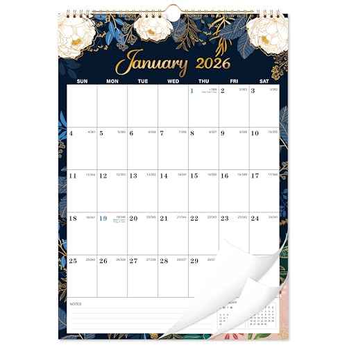Calendar 2026 - Wall Calendar 2026, 12 x 17 In, Jan. 2026 - Dec. 2026, 12 Months Calendar 2026, Twin-Wire Binding, Hanging Hook, Thick Paper, Unruled Blocks, Julian Dates