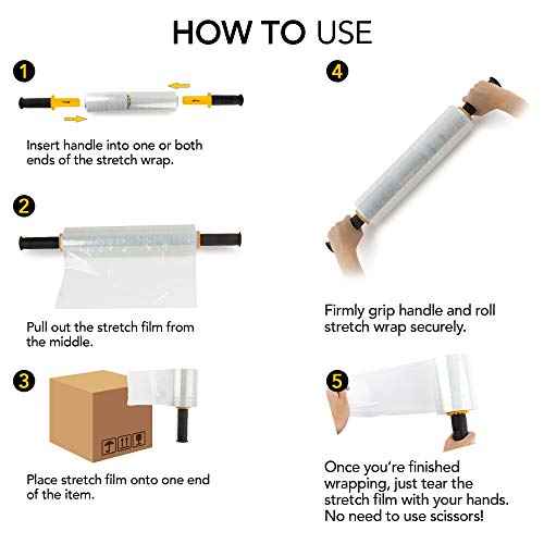 Modern Innovations Clear Stretch Wrap Roll Bundle - (2) 15" Rolls, (2) 5" Rolls, (2) Handles,(4000 Feet) Shrink Wrap for Moving, Packing Supplies for Wrapping Furniture, Plastic Pallet Cling
