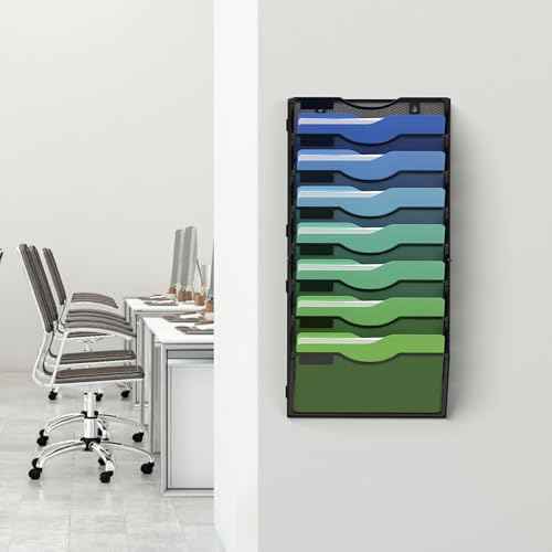 Kuntine.B Wall File Organizer Office Hanging Magazine Holder Wall File Organizer for Office Home (Black, 8 Tier)