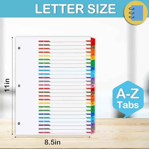 Alphabet Binder Dividers for 3 Ring Binder, COIDEA A-Z Dividers for 3 Ring Binder, Multicolor A-Z Binder Dividers with Customizable Table of Contents Page, ABC Alphabet Tabs for School Office