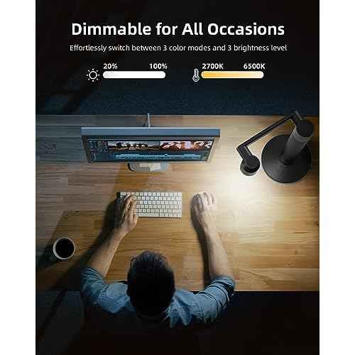 Lytmi 3-in-1 LED Desk Task Reading Light for Office, CRI95 Eye-Caring Architect Desk Lamp, 360¡ÆRotatable Swing Arms, Dimmable Table Lamp with Atmosphere Lighting for Computer Monitor Desktop Bedside