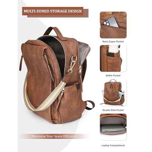 Dora & Liz Laptop Backpack for Women, Leather Travel Backpack with 15.6 Inch Laptop Compartment, College Work Computer Bag