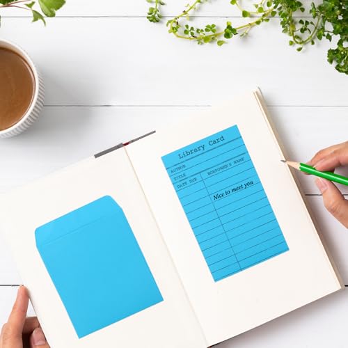 FYSUIMU 240 Pcs Library Pocket & Check Out Card Set with 6 Pastel Colors - Includes Envelopes & Due Date Notes