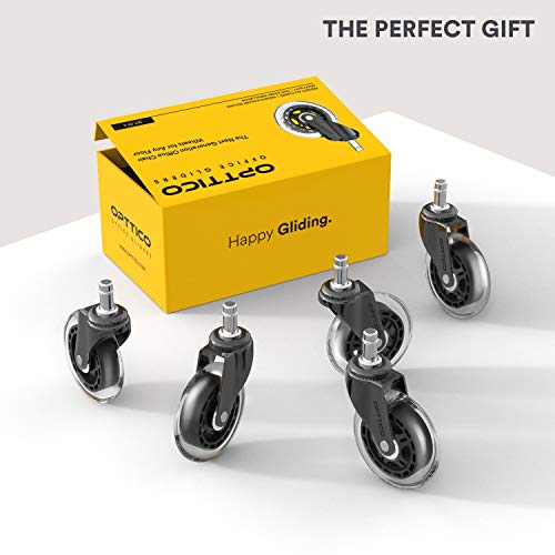 Office Chair Caster Wheels Replacement - Set of 5 Hardwood Floor Chair Wheels - No Chair Mat Needed - 3" Rollerblade Style Heavy Duty Desk Chair Casters with Soft Rubber Wheels, Smooth & Silent