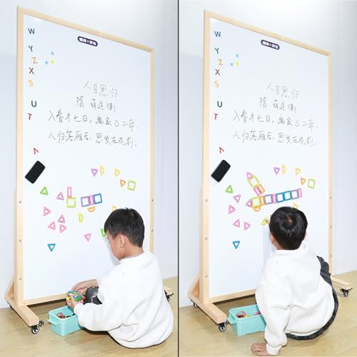 TRUNXUCL Double Sided Magnetic Whiteboard on Wheels - Natural 60x90cm/24x35in