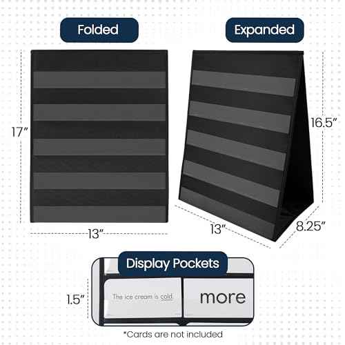 Essex Wares ? 1 Pack - 13" Wide x 17" Tall Tabletop Pocket Chart, Black - Double Sided with 5 Straps Each- Ultra-Durable Pocket Chart Stand for Classroom - Easy to Use, Reusable & Foldable