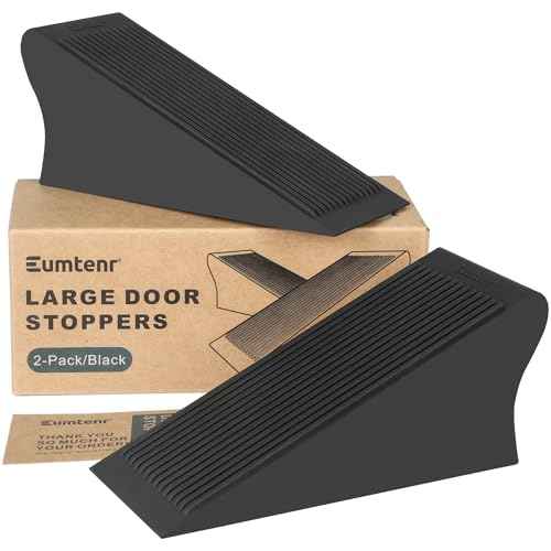 Large Rubber Door Stopper for Bottom of Door, Big Heavy Duty Solid Door Stopper Wedge, Black Sturdy Door Stops for Floor, Non-Slip Doorstop for Home Office School and Commercial Use, 2 Pack
