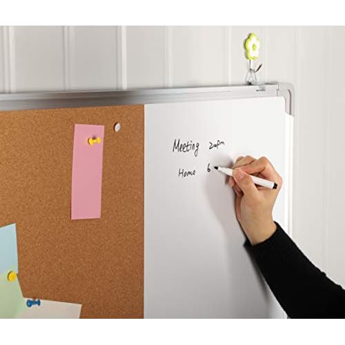 Combination Whiteboard Bulletin Board Set - Dry Erase/Cork Board 30x20 in with 1 Magnetic Dry Eraser, 4 Markers, 4 Magnets and 10 Thumb Tacks - Combo Tack Board White Board for Home Office Desk