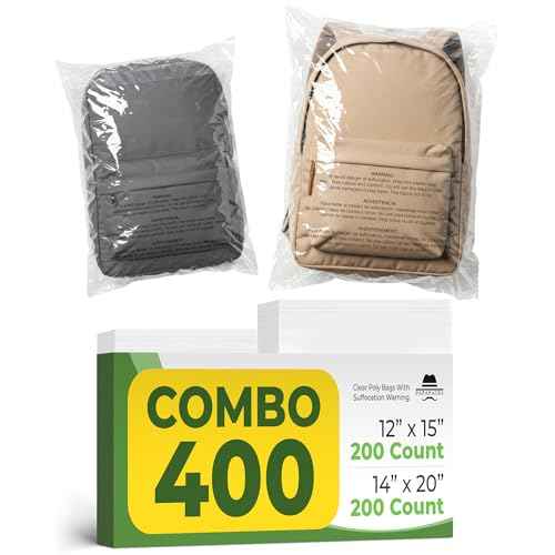 400 Count Combo Pack (12x15, 14x20) 200 Each - Clear Poly Bags with Suffocation Warning ? Self-Seal Storage, Shipping, Industrial Packaging