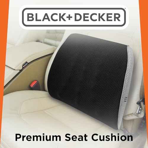 BLACK+DECKER Memory Foam Lumbar Support Pillow Lumbar Cushion with Multiple Massage Points for Office, Car, Wheelchair & Airplane Ergonomic, Pain Relief, Adjustable Strap, Washable Cover, Black/Grey