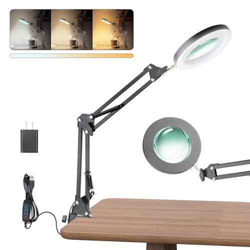 UBeesize 10X Magnifying Glass with Light and Stand, Lighted Magnifying Glasses for Close Work, Reading, Crafts, Jewelry, Sewing, Soldering, Desk Lamp with Clamp with Adjustable Brightness