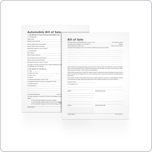 Adams Bill of Sale Forms Pack – 2 Motor Vehicle & 2 General 8.5 x 11