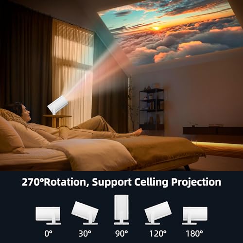 Mini Projector, Portable Projector 4K Support, Full HD 1080P Outdoor Projector, 270¡Æ Rotation Movie Projector, Compatible with Smartphone, TV Stick, Laptop, PS4, HDMI, USB (No WiFi or Bluetooth)