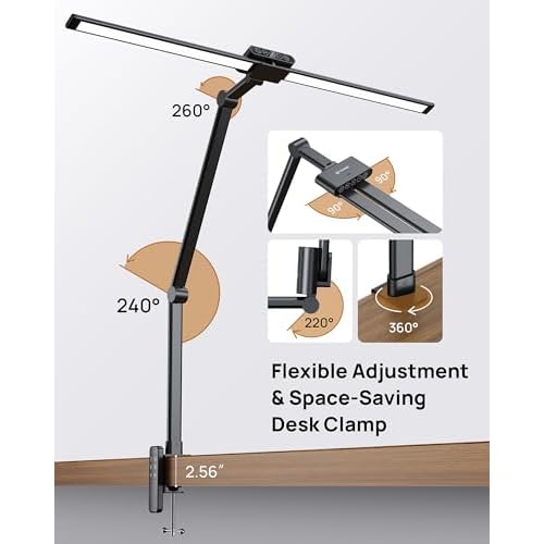 TROND LED Desk Lamp with Clamp, 29.55'' Tall Desk Light with Remote, 1500LM Bright Table Lamp, Swing Arm Clip on Light, Eye-Caring, Touch Control Dimmable for Home Office Monitor Reading Study Task