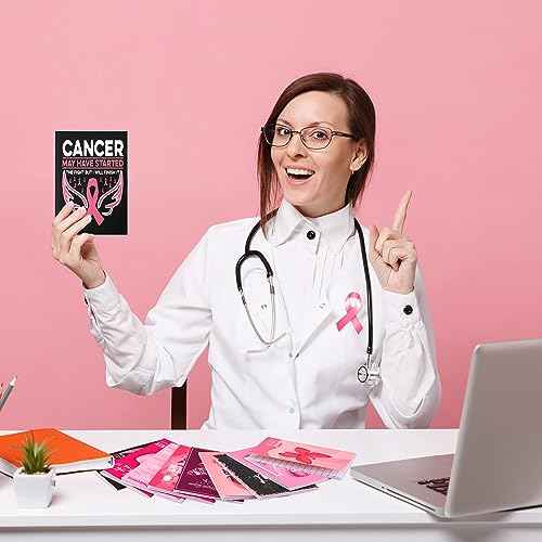 Fulmoon 300 Pcs Breast Cancer Awareness Inspirational Notepads Journal Notebook Bulk Pink Ribbon Mini Notebook Breast Cancer Gifts for Women Girls, Charity Event Party Supplies