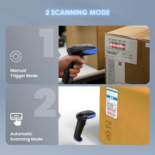 Eyoyo Wireless Bluetooth 1D/2D Barcode Scanner - Blue, Handheld, Cordless