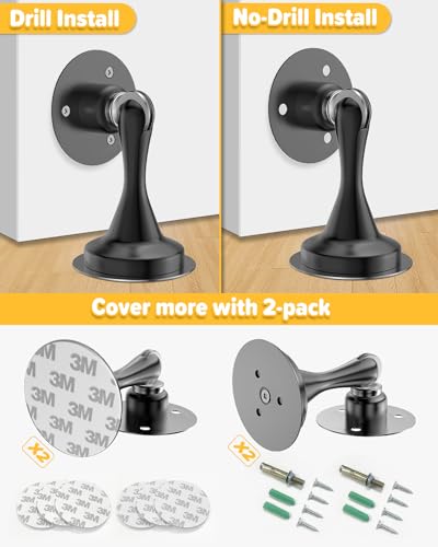 HELEMAN Magnetic Door Stop 2 Pack - Stainless Steel Door Catch