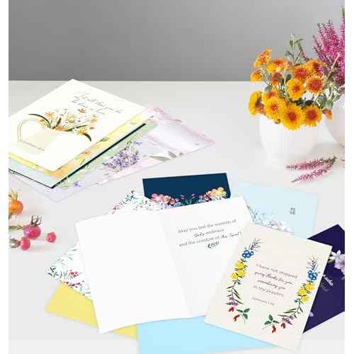 24 Pack Floral Christian Thinking of You Cards with Self-adhesive Envelopes, 4"x6" Boxed Blessing Religious Note Cards with Sentiments Inside, 24 Bible Verses, 24 Designs