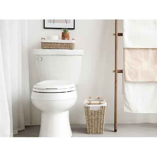 StorageWorks Seagrass Waste Basket for Living Room, Wicker Trash Can with Wooden Handles for Bedroom, Bathroom Trash Can, 12 Liter, 1 Pack
