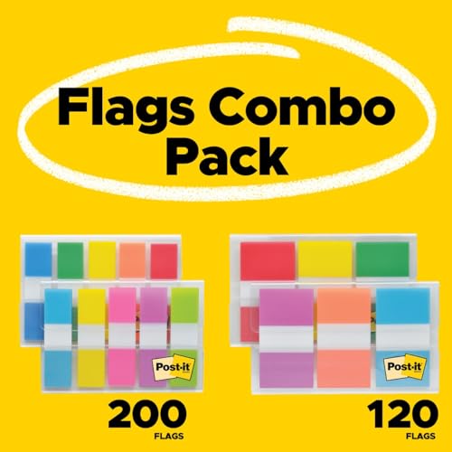 Post-it Flags 0.47 x 1.7 in Multicolor Dispenser 320 Flags/Pack – Repositionable, Writable, Clear Adhesive