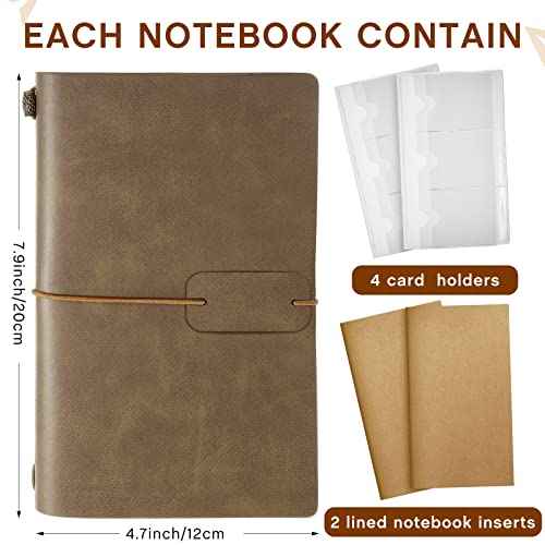 Sabary 8 Pack Vintage Travel Notebooks PU Leather Lined Journals Retro Refillable Travelers Writing Notebook and Card Holders for Men Women, 4.72 x 7.87 Inch, 80 Sheets/ 160 Pages