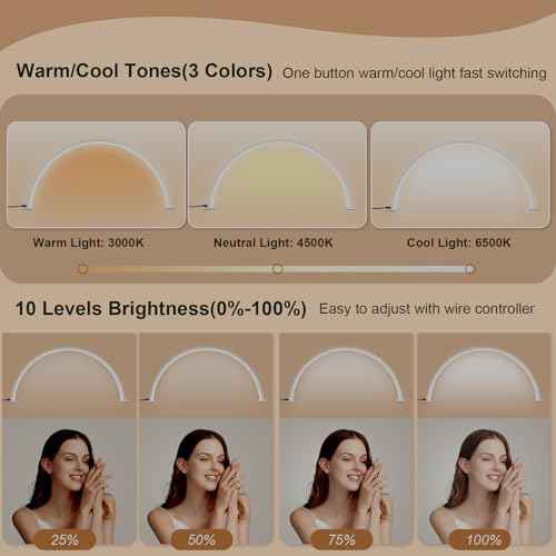 Nail Lamp for Desk, 18.5in Diameter Half Moon Lamp with 3 Color Modes & 10-Level Adjustable Brightness, Desk Lamp for Nail Tech, Lash Extensions, Facial Spa, Manicure(8.66¡± Hx 18.5¡± W)