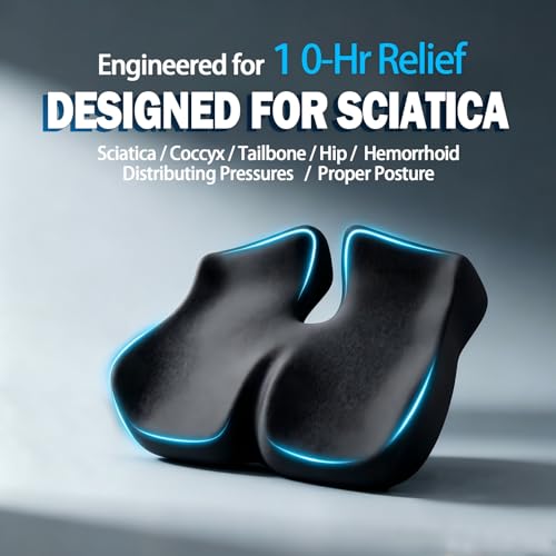 GLEEWARM Extra Large Black Seat Cushion for Sciatica, Tailbone & 10-Hour Pain Relief